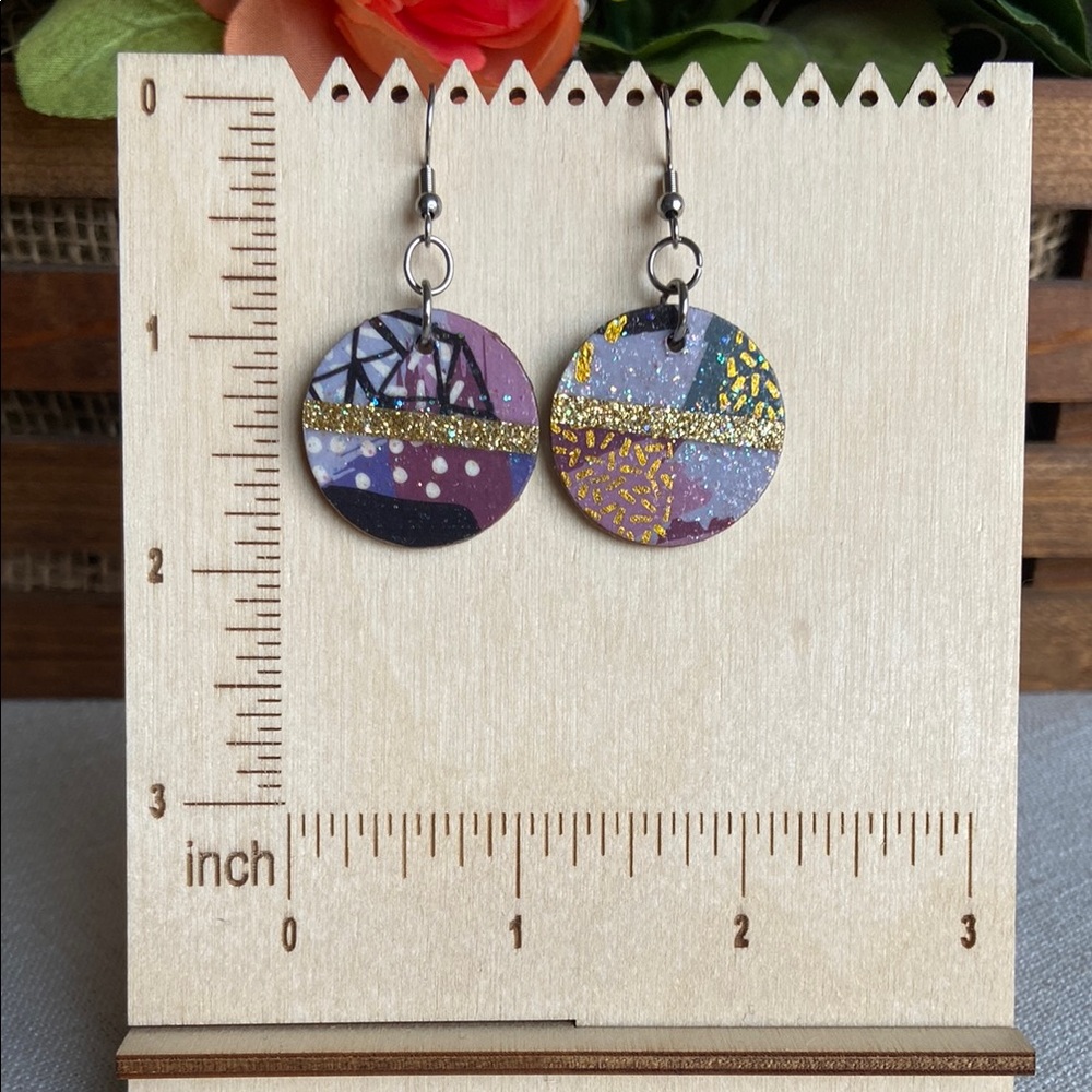 2/$15! Handmade Abstract Gold and Purple Earrings